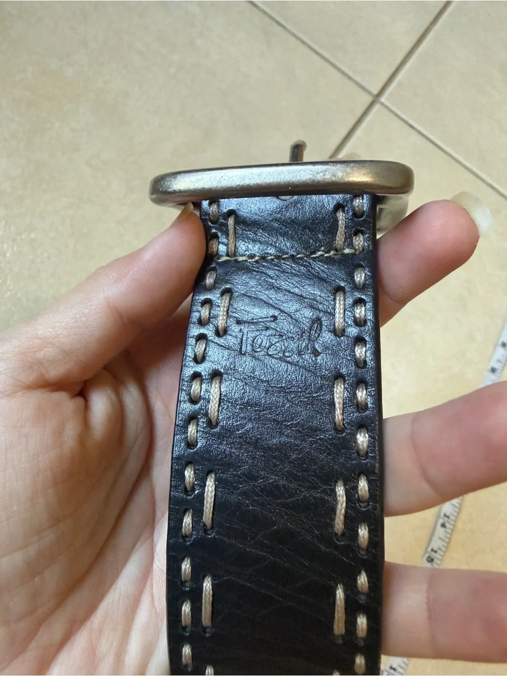 Fossil Brand Stitch Genuine Leather Men’s  Belt  Black Size Large